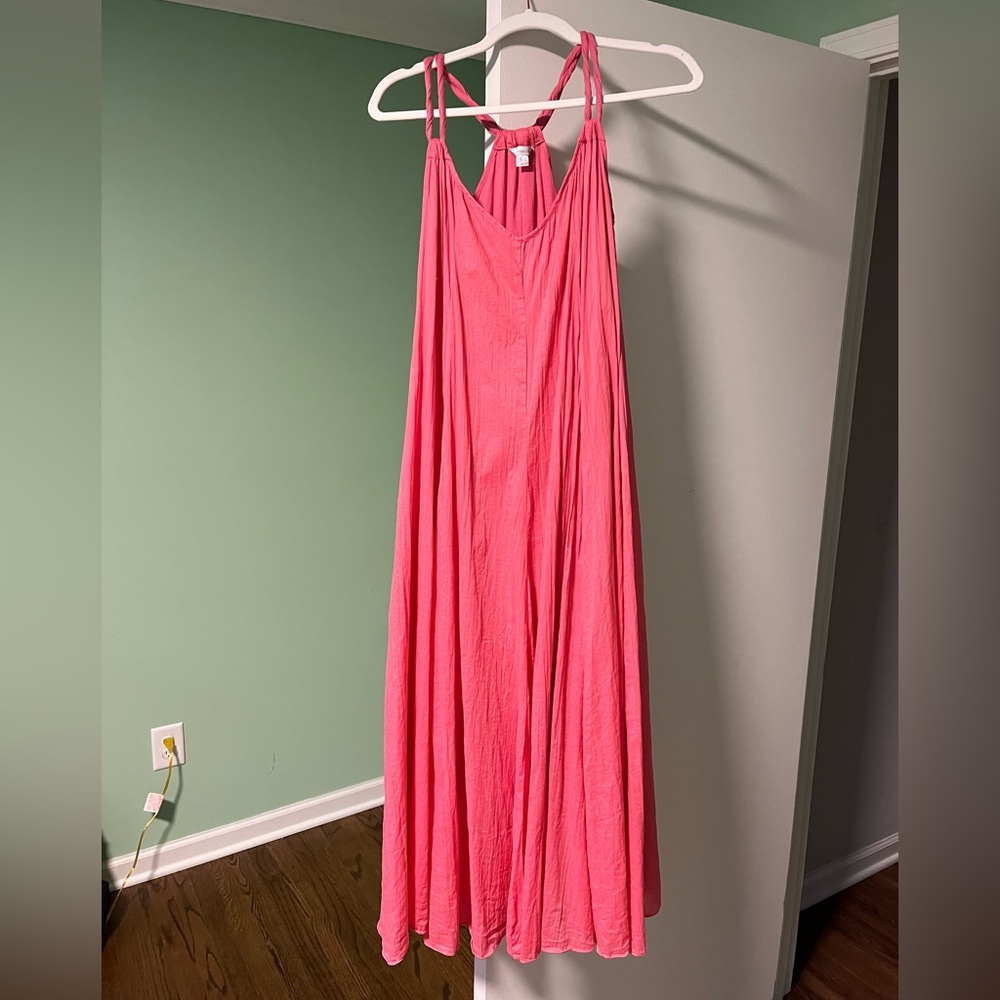 GARNET HILL Gauzy Slub Cotton Pink Maxi Dress Sleeveless Lightweight Siz…